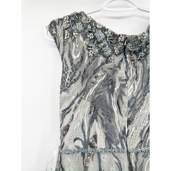 Mac Duggal 67495 Graphite Beaded Jewel Neck Tea Length Dress Size 8 - Picture 6 of 7